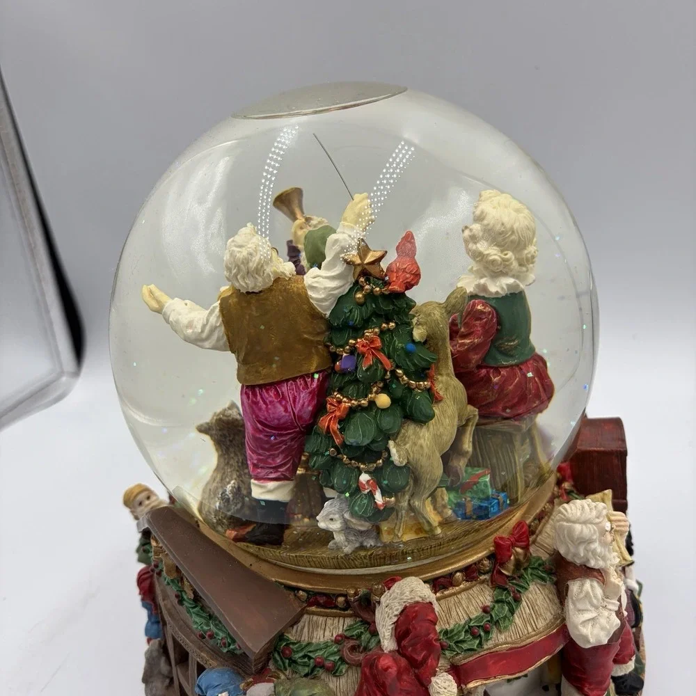 VTG Large Musical Snow Globe W Rotating Base Features Santa Mrs Clause & Elves
